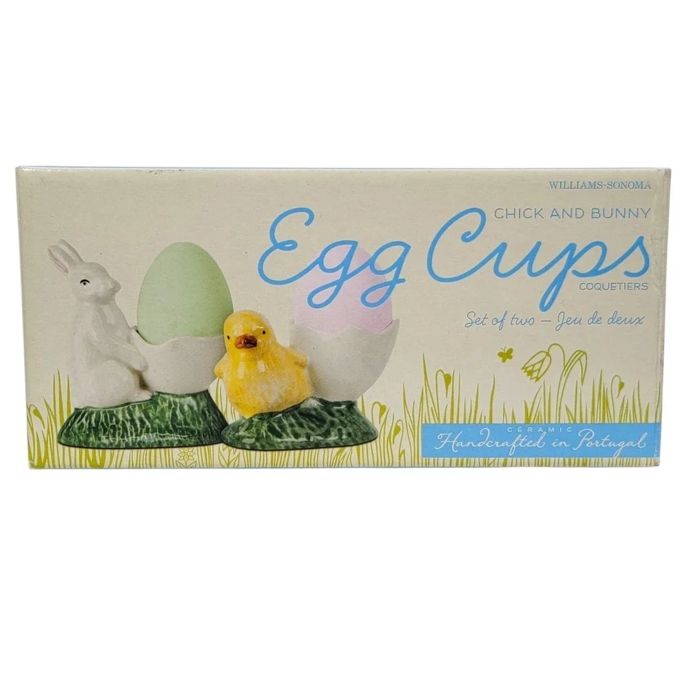 Williams Sonoma Chick & Bunny Egg Cups‎ 2 Pc Set Ceramic Easter Spring Portugal
